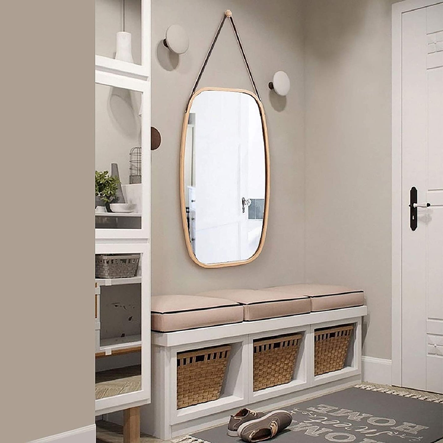 SoBuy 姿見鏡 全身鏡 壁掛け 全身 鏡 ウォールミラー 幅43×高さ77cm 紐調節可能 竹製 飛散防止 おしゃれ 壁掛け鏡 玄関かがみ/鏡 全身(BZR12-N/ナチュラル)