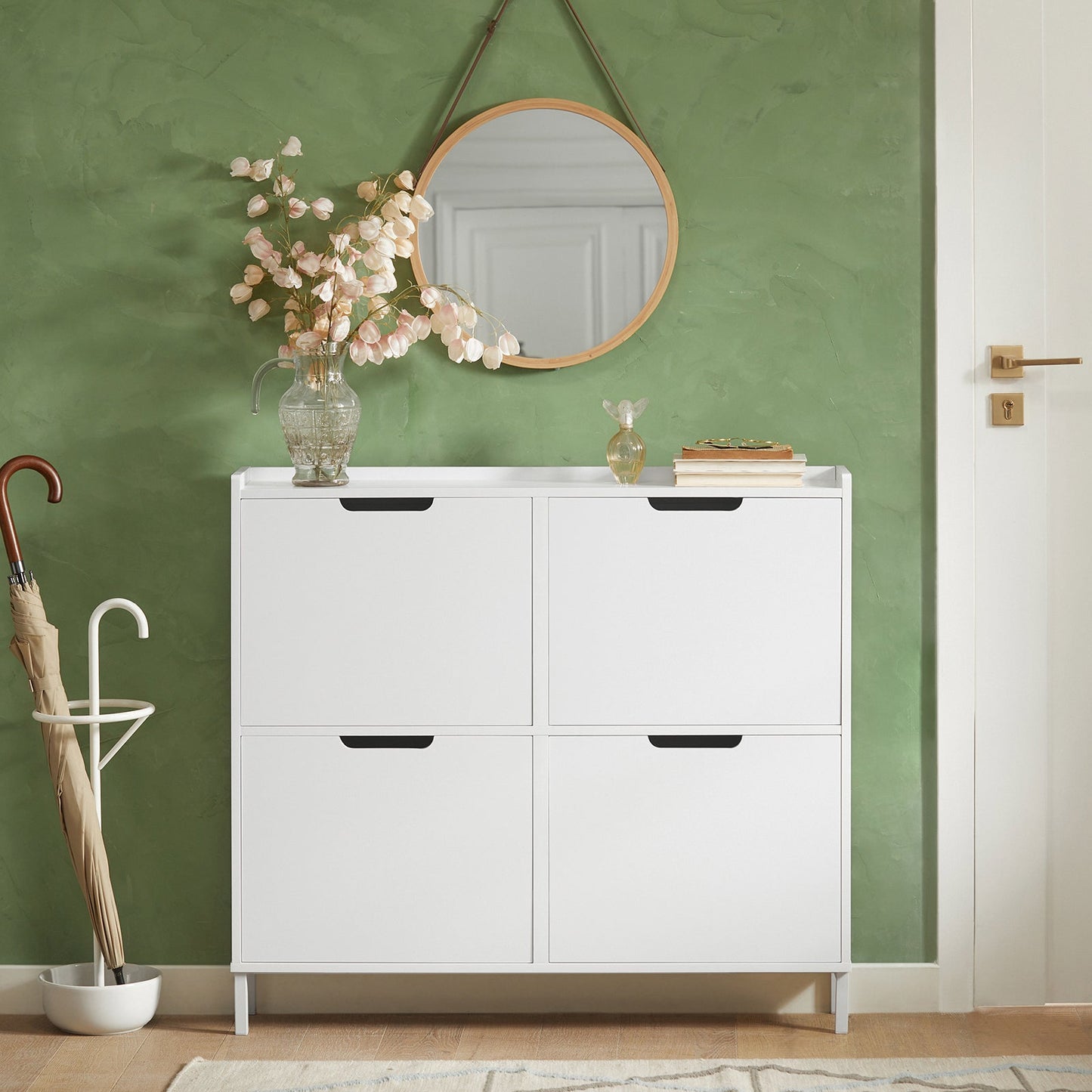 SoBuy シューズボックス 薄型 下駄箱 スリム 靴箱 幅100x奥行19x高さ91cm 靴収納 シューズラック 玄関ベンチ 玄関収納 靴収納キャビネット(FSR100-W)