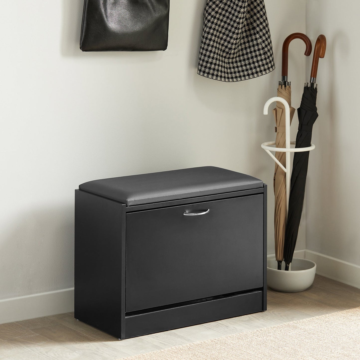 SoBuy 玄関ベンチ 収納ベンチ コンパクト 玄関椅子 シューズラック 幅60*奥行30*高さ47cm 下駄箱 靴箱 玄関収納 シューズベンチ シューズボックス 靴入れ 玄関 腰掛け ベンチ 靴棚 玄関椅子(FSR16-SCH/ブラック)