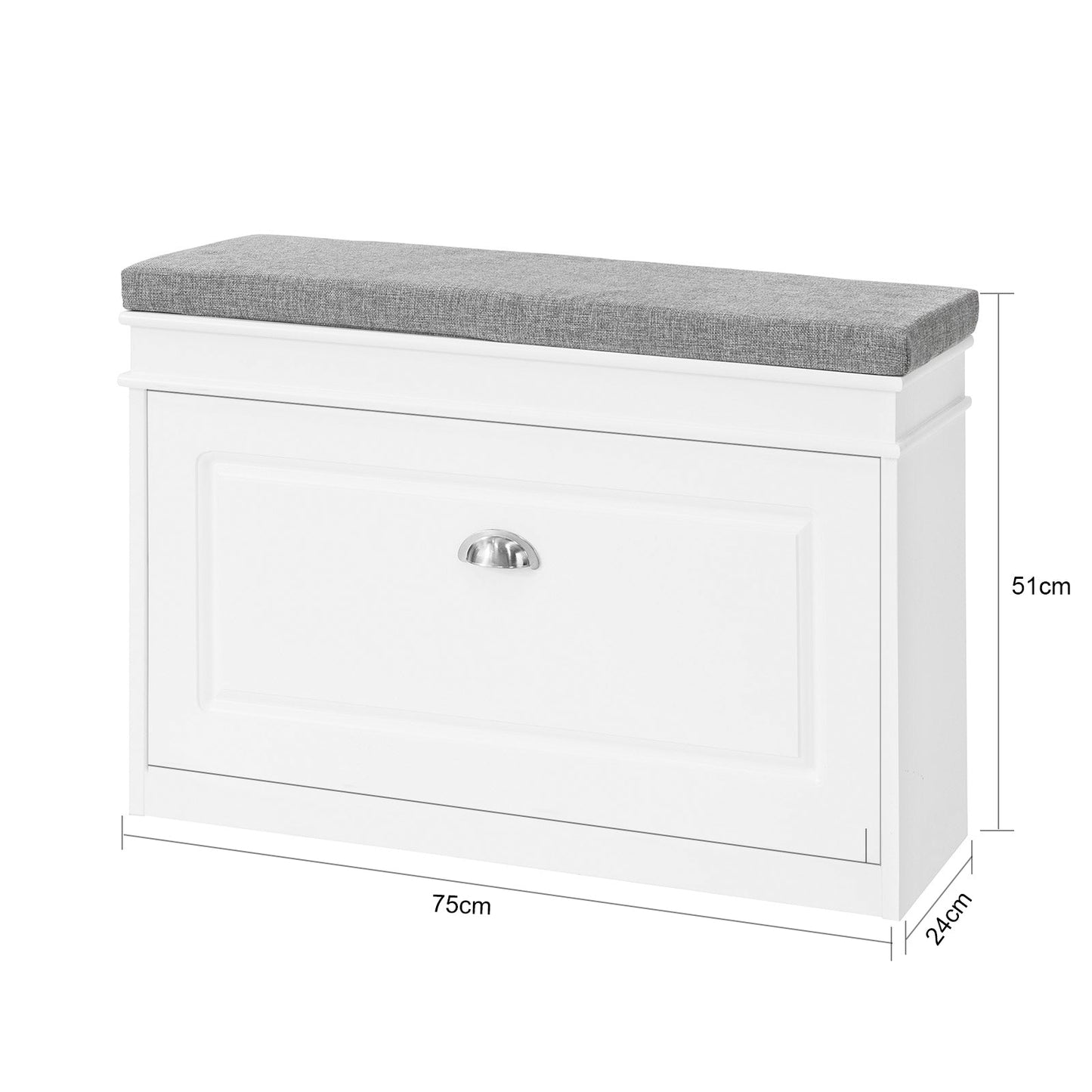 SoBuy 玄関ベンチ 下駄箱 スリム 薄型 玄関 靴箱 靴収納 シューズボックス 靴箱 省スペース 幅75×奥行24×高さ51cm おしゃれ 玄関椅子 靴収納 収納ベンチ 玄関収納(FSR82-L-W)