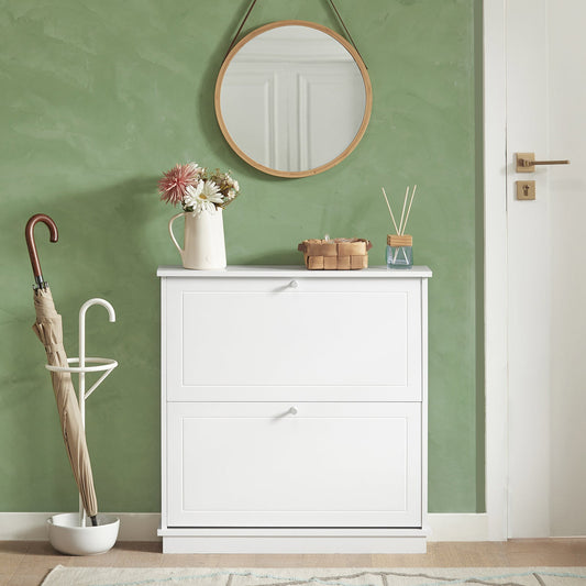 SoBuy シューズボックス スリム 靴箱 薄型 奥行18cm シューズラック 下駄箱 玄関ベンチ おしゃれ 省スペース 狭い 靴収納 棚 玄関収納 コンソールテーブル 靴収納キャビネット(FSR99-W/ホワイト)