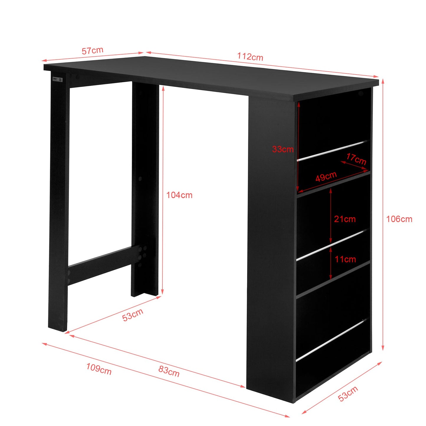 SoBuy カウンターテーブル ダイニングテーブル バーテーブル 収納ラック付き 幅109×奥行き57×高さ106cm 食卓 ハイテーブル PCデスク パソコンデスク ベランダテーブル(FWT17-SCH/ブラック)