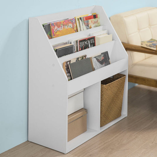 SoBuy 絵本棚 絵本ラック 子供用本棚 大容量 おもちゃ箱 おもちゃ 収納【収納カート付き/マンガ 雑誌収納、かわいい/キッズ/おしゃれ】 子供用シェルフ 子ども家具(KMB01-W)