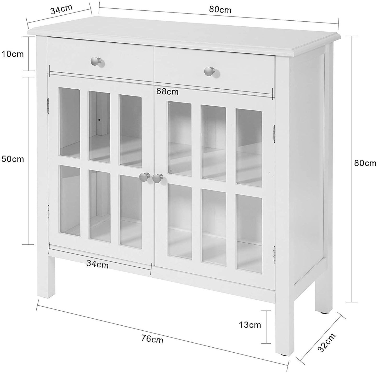 SoBuy キャビネット リビング サイドボード スリム 食器棚 ガラス扉 引き出し付き 幅80×奥行き34×高さ80cm おしゃれ 本棚 リビング収納 キッチン収納 ガラスキャビネット チェスト 玄関収納 キッチンボード(ホワイト/FSB23-W)