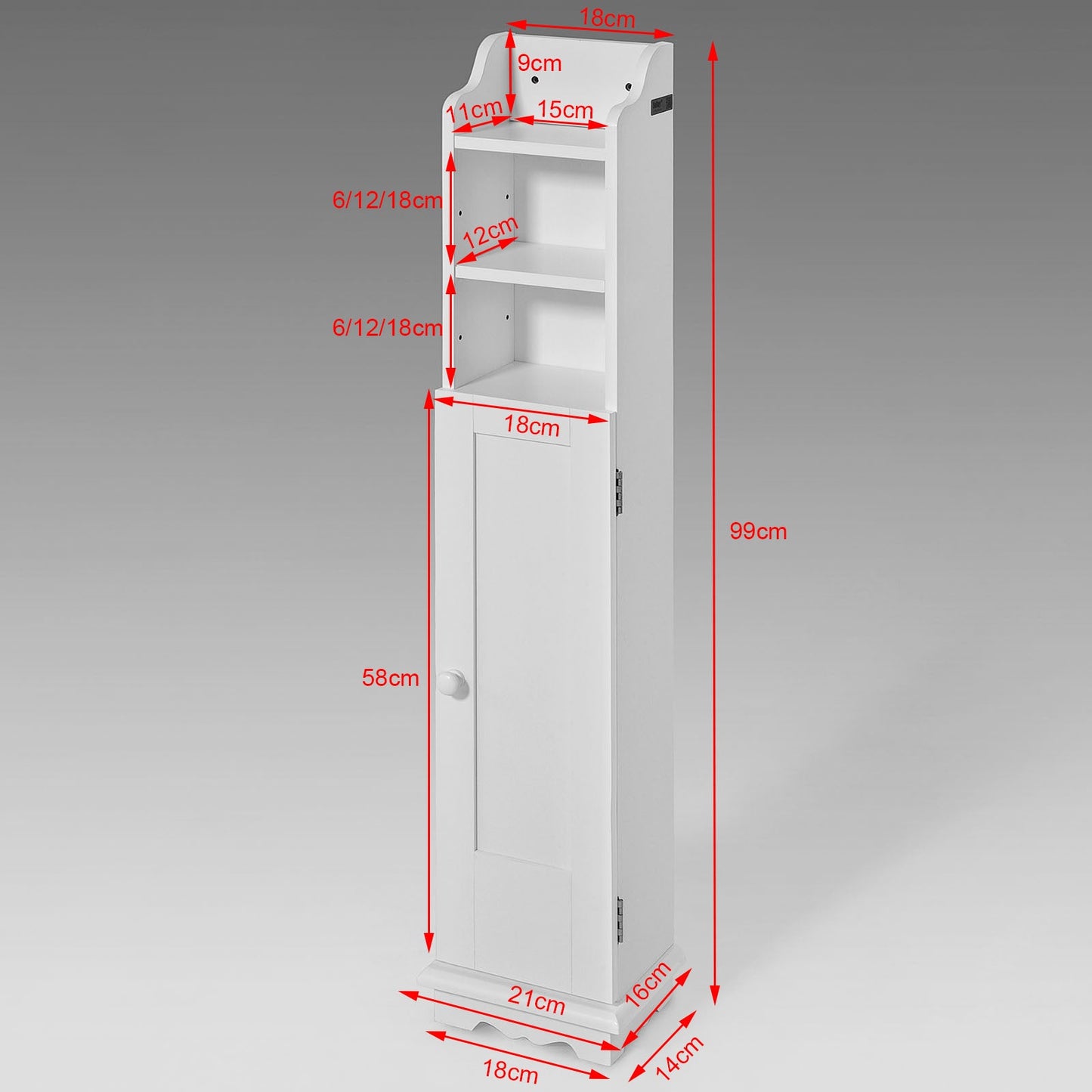 SoBuy トイレラック トイレ収納 幅23×奥行き19.5×高さ100cm スリム/省スペース ブラシ収納&ペーパーホルダー付き 可動板 トイレットペーパーストッカー トイレ収納ラック 隙間収納コーナーラック (FRG177-W/ホワイト）