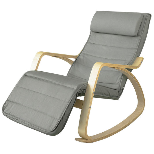 SoBuy ロッキングチェア リクライニング リラックスチェア ゆりかご椅子 木製 北欧 5段階調整可能 高弾性スポンジ 背もたれ手すり椅子 ウッドアームチェア パーソナルチェア(FST16-DG/グレー)